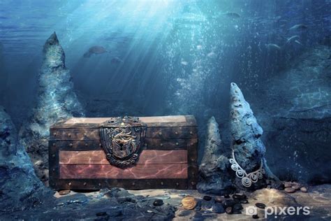 Wall Mural Closed Treasure Chest Underwater Pixershk