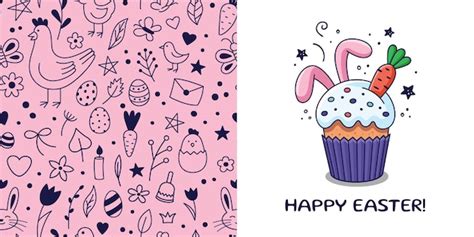 Premium Vector Easter Postcard With Easter Cake Rabbits Ears Carrot