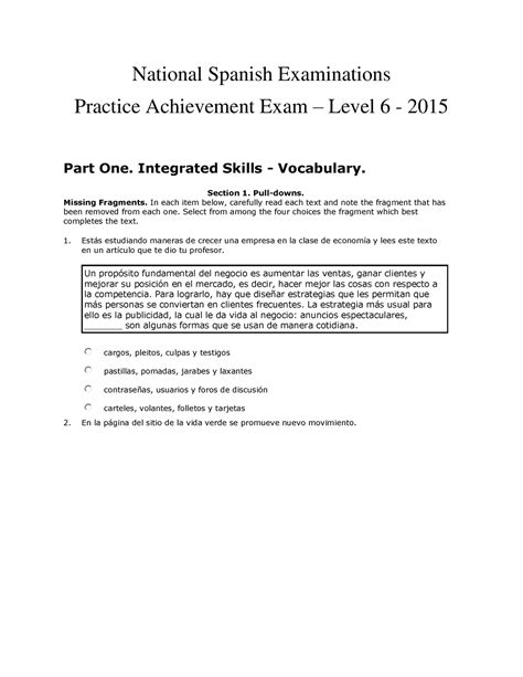 2015 National Spanish Examinations Achievement Level 6 National