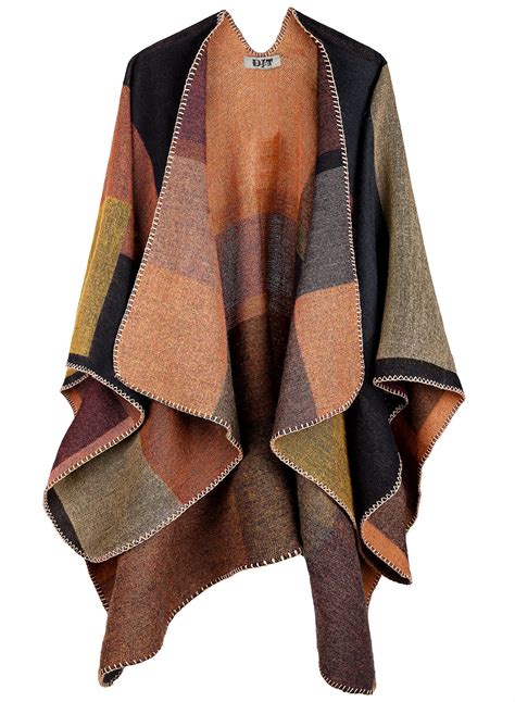 Ladies Womens Checked Tartan Knitted Cape Winter Stylished Poncho One