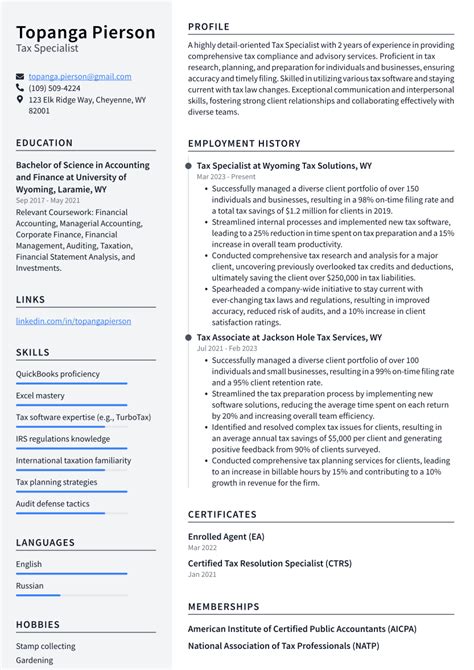 Top Tax Specialist Resume Objective Examples Resumecat