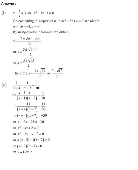 Quadratic Equations, Class 10 Mathematics NCERT Solutions