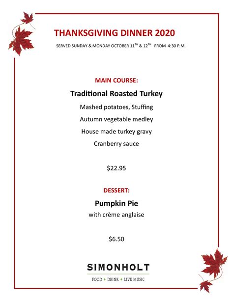 Thanksgiving Menu 2020 Page 001 Simonholt Restaurant Food Drink