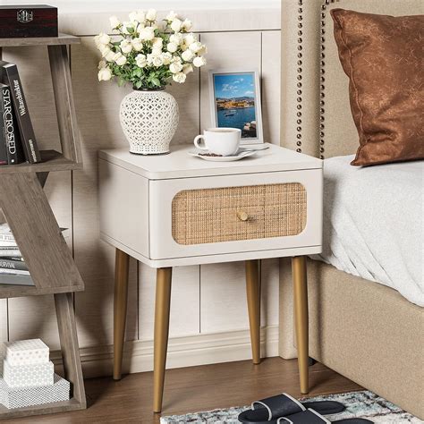 Amazon Lonyke Wicker Rattan Nightstand Drawer End Table White