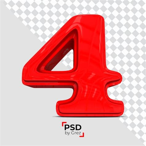 Número na fonte 3d brilhante feita de cor vermelha 3d realista PSD