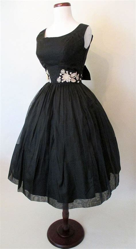 Adorable 1950s Black Silk Cocktail Party Dress W By Wearitagain