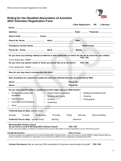 Fillable Online Rda Victoria Volunteer Application Form Fax Email