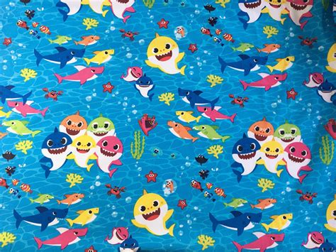 Baby Shark Fabric Shark Family Party Fabric Pure Cotton Cartoon Cotton ...