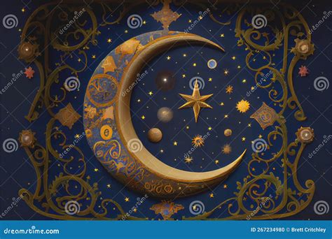 Stars And Moon In Medieval Illumination Style Stock Illustration