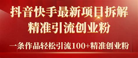 2024年抖音快手最新项目拆解视频引流创业粉，一天轻松引流精准创业粉100 项目集市