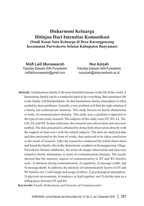 PDF Disharmoni Keluarga Ditinjau Dari Intensitas Komunikasi