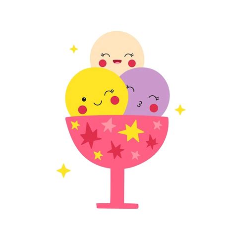 Premium Vector Cute Little Ice Cream Balls In Colorful Saucer Funny Vector Illustration Drawn