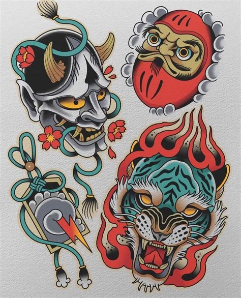 Some Tattoos That Are On The Side Of A White Paper Sheet With Red And