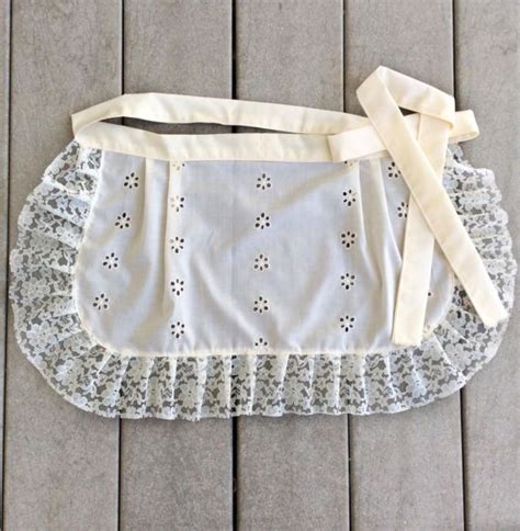 Large White Eyelet Apron With Ruffle French Maid Apron Bridal Shower