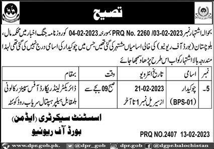 Job Interview At Board Of Revenue Balochistan 2024 Job Advertisement