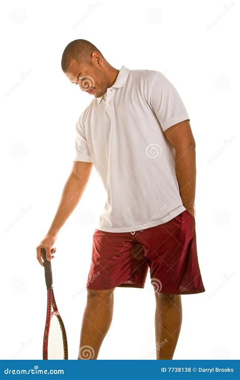 Black Man In White Shirt Holding Tennis Racket Stock Photo Image Of