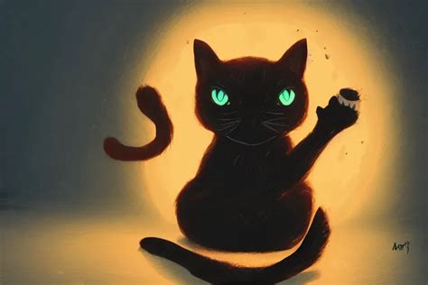 Meowing Black Cat Sitting Next To A Glowing Doorway Stable Diffusion