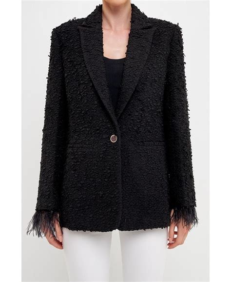 Endless Rose Womens Feather Trimmed Tweed Blazer Macys