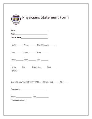 Fillable Online Physicians Statement Form Valley Youth Football