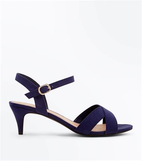 New Look Wide Fit Navy Suedette Kitten Heel Sandals In Blue Lyst