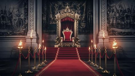 Red Carpet Leading To A King Thrones Inside Of The Palace Castle