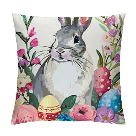 Nawypu Easter Throw Pillow Covers Happy Easter Rabbit Floral Cushion