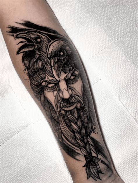 Odin & Crows Forearm Tattoo - TATTOOGOTO