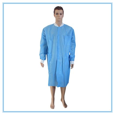 Knee Length Impervious Clean Room SMS Disposable Lab Coat Blue With