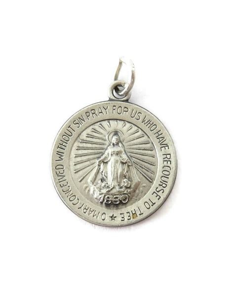 Sterling Silver Round Miraculous Virgin Mary Medal Etsy