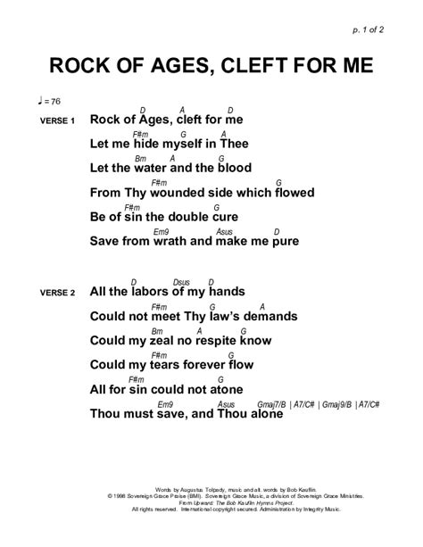 Rock Of Ages Cleft For Me Chords PDF Sovereign Grace PraiseCharts 39780