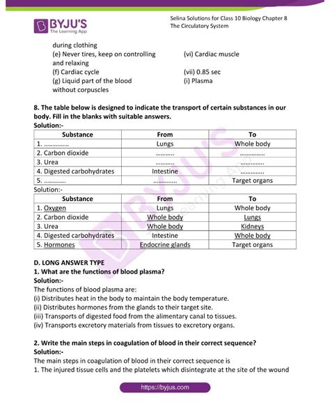 Selina Solutions Concise Biology Class 10 Chapter 8 The Circulatory System Available In Free Pdf