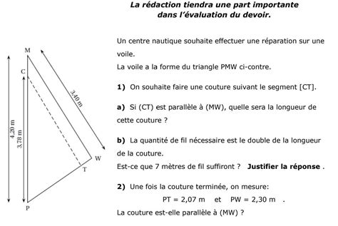 Un Centre Nautique Souhaite Effectuer Une R Paration Sur Une Voile La