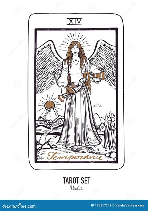 Vector Hand Drawn Tarot Card Deck Major Arcana Temperance Engraved