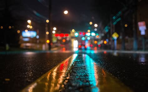 Depth Of Field Road Rain Bokeh Reflection Worms Eye View Hd