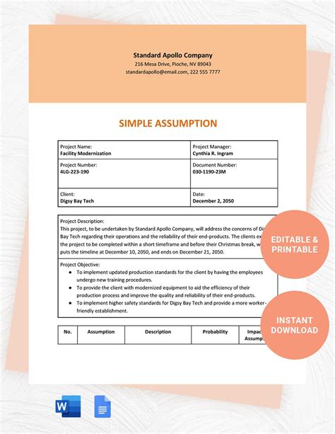 Free 4 Assumption Log Templates In Pdf Ms Word