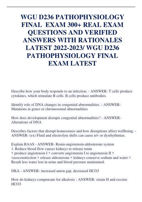 WGU D236 PATHOPHYSIOLOGY FINAL EXAM With 100 Verified Solutions 2023