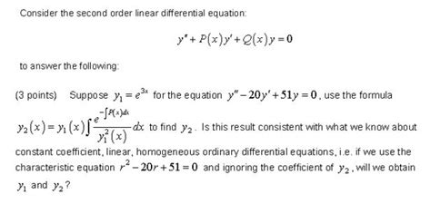 Solved Consider The Second Order Linear Differential Chegg