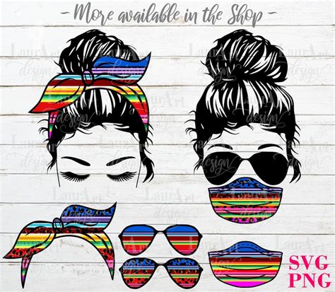 Girl Face Messy Bun Svg Brown Hair Cut File Sunglasses Mask Etsy