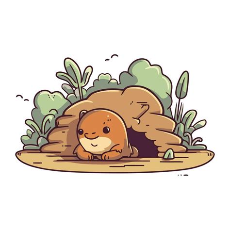 Cute cartoon beaver in a cave. Vector illustration. Wild animal ...