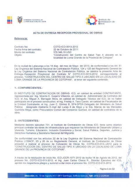 ACTA DE ENTREGA RECEPCION PROVISIONAL DE OBRAS