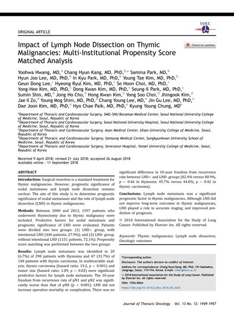 Pdf Impact Of Lymph Node Dissection On Thymic Malignancies Multi