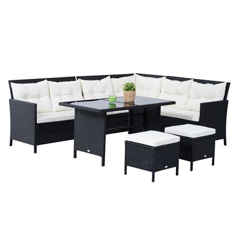 Buy Outsunny 6 PC Garden Rattan Corner Dining Sofa Set 7 Seater Outdoor