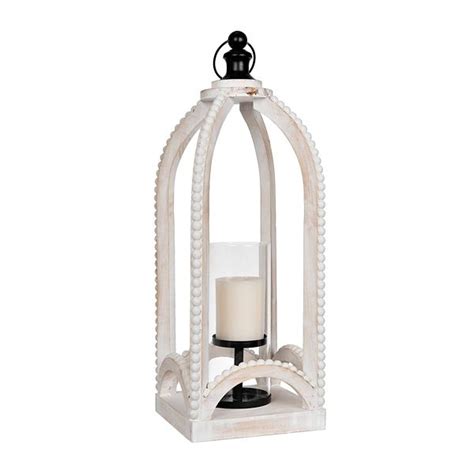 White Wash Beaded Lantern From Kirklands White Lanterns Candle Holder Decor Lanterns On Wall