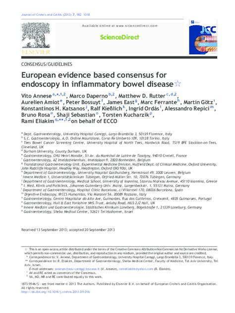 Pdf European Evidence Based Consensus For Endoscopy In Inflammatory