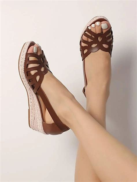 Hollow Out Espadrille Wedge Sandals Shein Usa Wedge Sandals