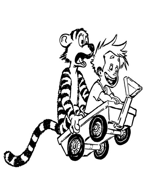 Calvin And Hobbes Dancing With Music Coloring Page Free Printable