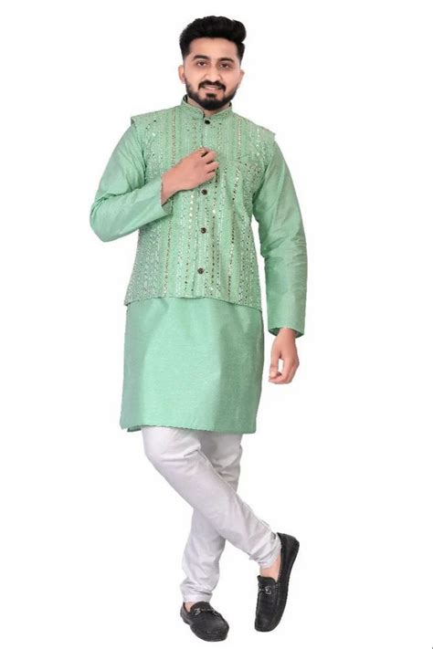 Wedding And Engagemnet Wear Mens Kurta Payjama Set With Koti Work At Rs