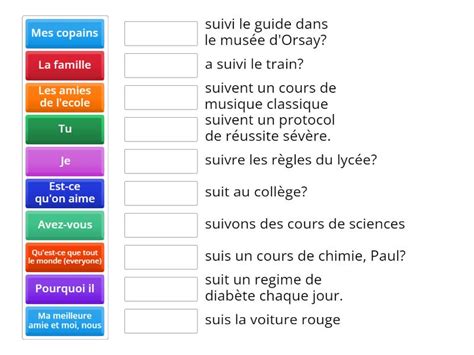 Verbe Suivre Match Up