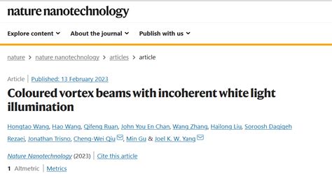 纳米人 Nature Nanotechnology 具有非相干白光照明的彩色涡旋光束