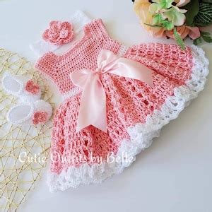 Pink Cotton Crochet Baby Dress, Infant Baby Dress, Handmade Baby Girl ...